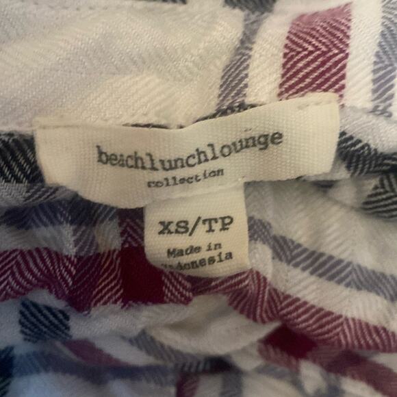 Beach Lunch Lounge White Purple and Blue Plaid Button Down Shirt Size XS - Picture 6 of 6
